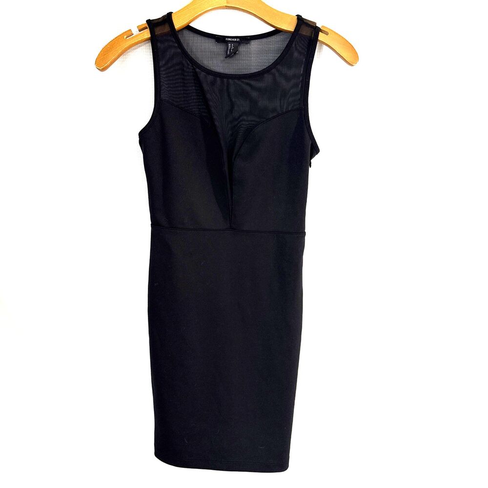Forever 21 Cocktail Black Mesh Panels Bodycon Sleeveless Dress - S